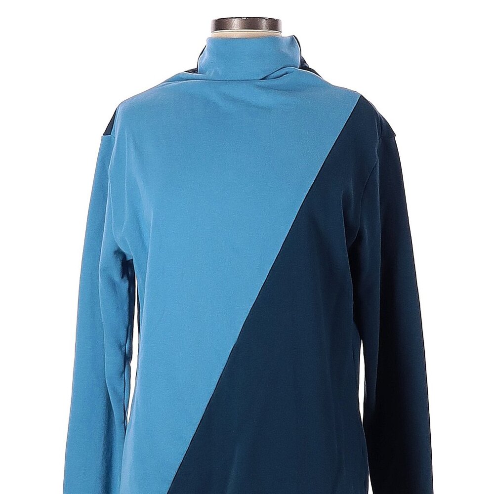 Colorblock Blue Pullover Turtle Neck Cotton Long Sleeve Shirt Top Sweater Medium